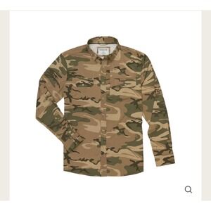 Poncho Outdoors Mens XXL Slim Fit Camo Magnetic Pocket Fishing Shirt Long Sleeve